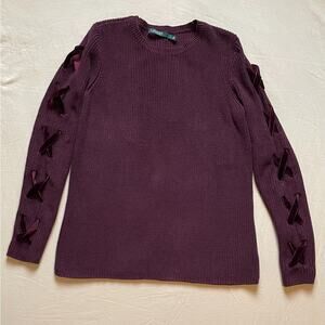 Lauren Ralph Lauren Burgundy Sweater with Velvet Ribbon Details Size Large